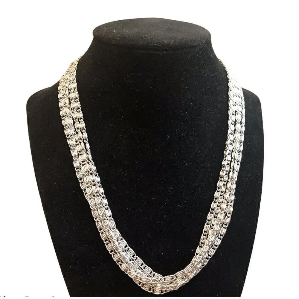 Vintage Silver Tone Link Chain Necklace Lot of 5 Hong Kong 18 Inch